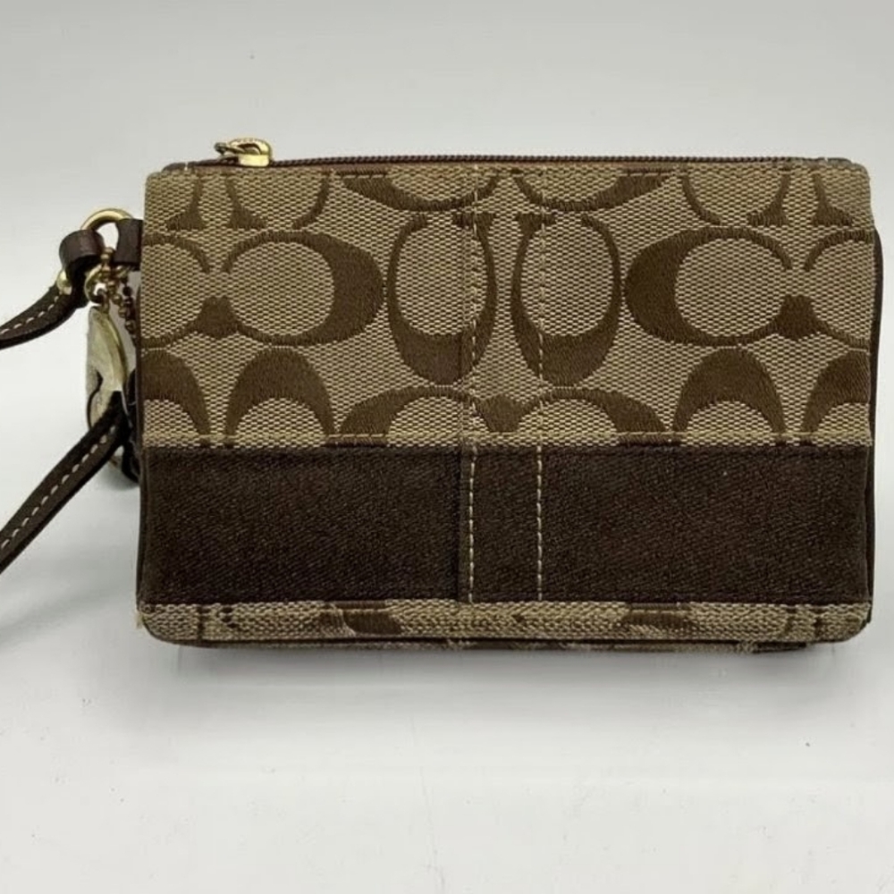 Coach Signature Canvas Wristlet - Brown/Tan